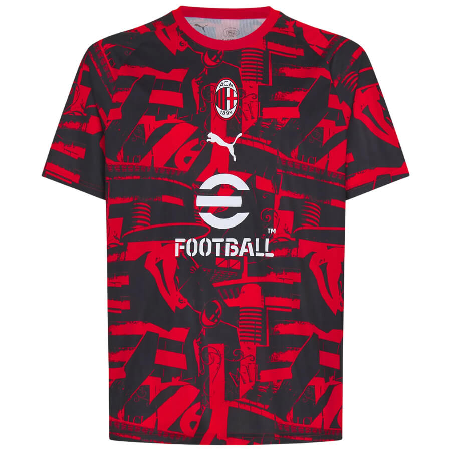 AC Milan Pre Match Training Football Top - Red Black