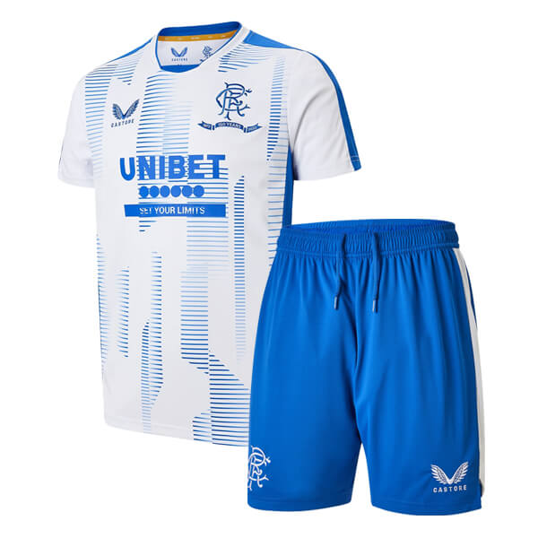 Rangers Pre Match Training Kids Football Kit - White Blue