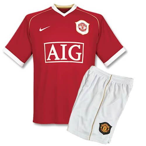 Retro Manchester United Home Kids Football Kit 06 07