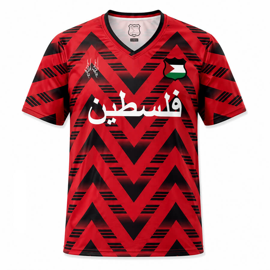 Retro Palestine Football Shirt Red Black